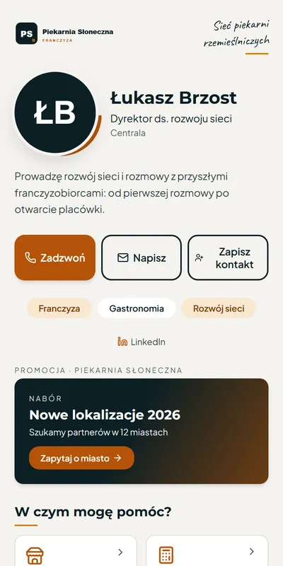Przykładowa cyfrowa wizytówka: Sieć franczyzowa i placówki (dane fikcyjne)