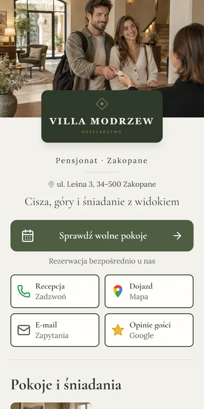 Przykładowa cyfrowa wizytówka: Hotel, pensjonat i apartamenty (dane fikcyjne)