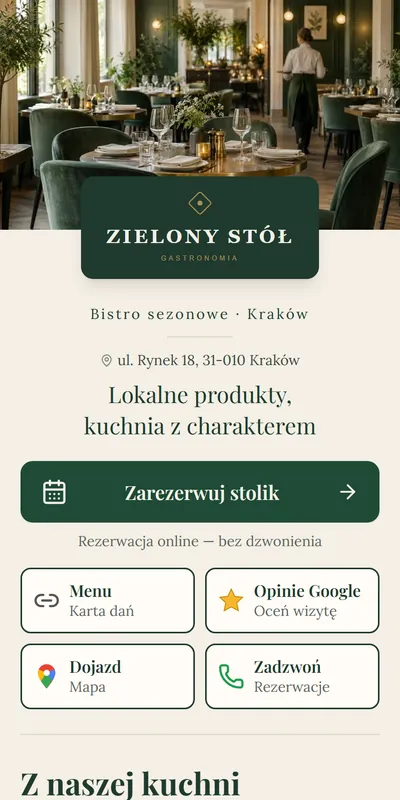 Przykładowa cyfrowa wizytówka: Restauracja, kawiarnia i bistro (dane fikcyjne)